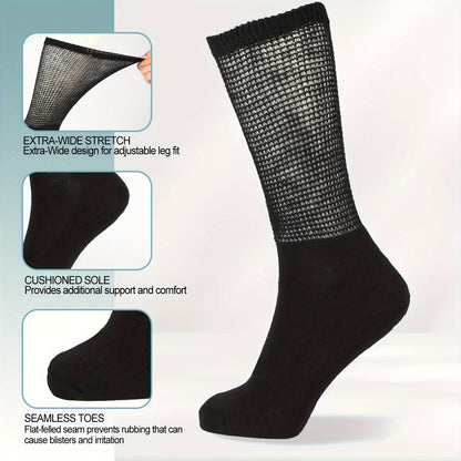 4 Pairs Diabetic Socks For Men Women Loose Fit Non-Binding Seamless Cuff Extra Wide Crew Socks