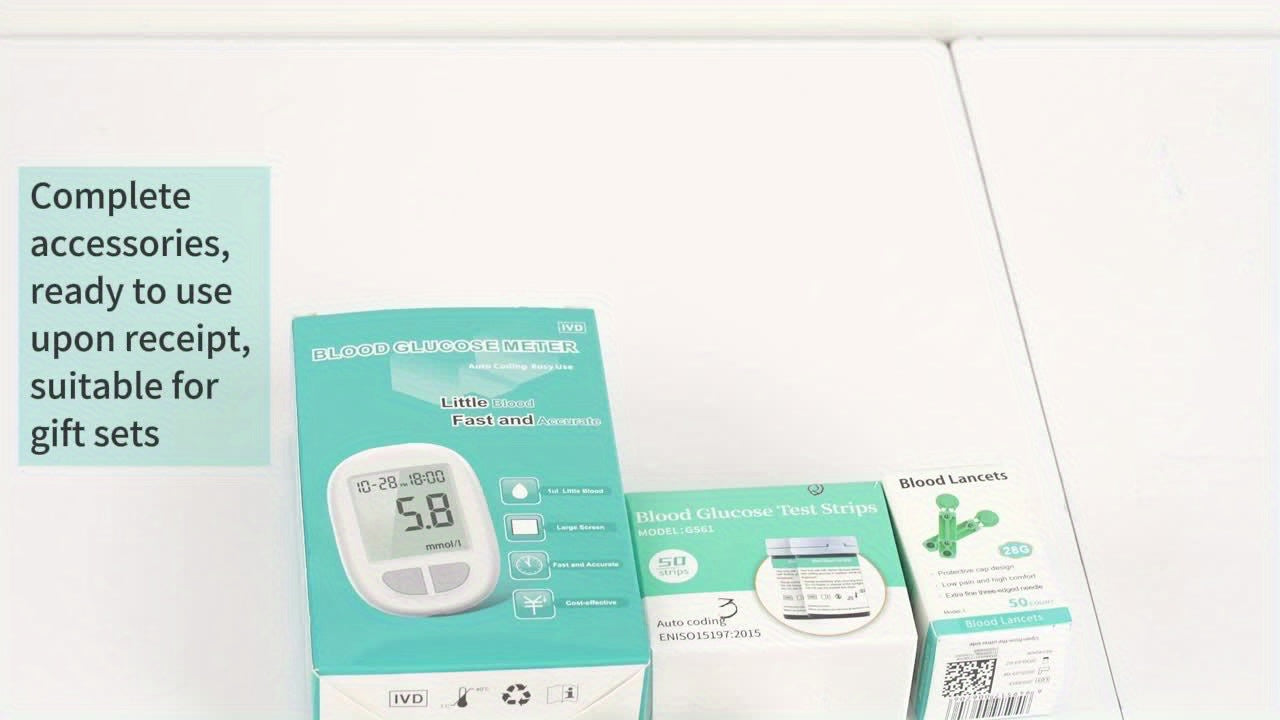 Blood Sugar Monitor, Blood Glucose Monitoring Kit, Including 1 Blood Glucose Meter, 50 Test Tapes, 50 Needles And Puncture Devices, Large Screen Display | No Code | Home Diabetes Care Tools, Health Gift Set, The Best Gift For