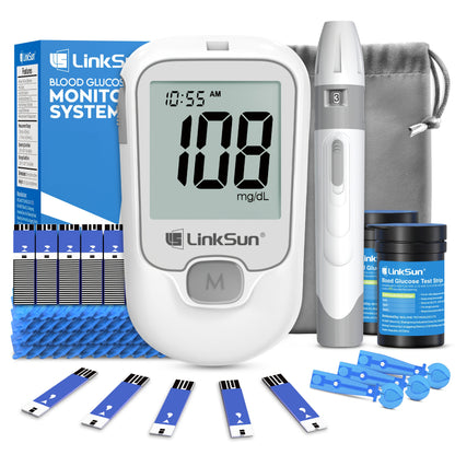 LinkSun Blood Glucose Meter Kit Includes Meter, 100 Test Strips, 100 Lancets, And Lancing Device, Easy-to-Use One-Touch Testing Diabetes Care Kit for Home Diabetes Care